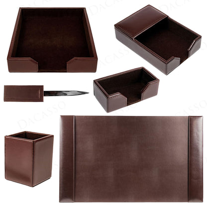 Dacasso Dark Brown Bonded Leather Luxury 6 Piece Desk Set - Blotter Pad & Desk Organization Essentials - Executive Decor and Surface Protector