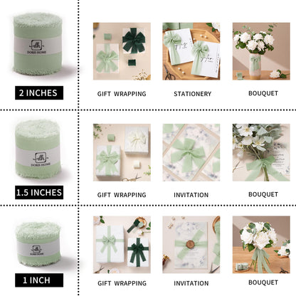 DORIS HOME Sage Green Chiffon Ribbon for Flower Bouquet, 1" x21Yd Fabric Ribbon for Gift Wrapping, Handmade Frayed Ribbon for Wedding Invitations/Christmas Decorations