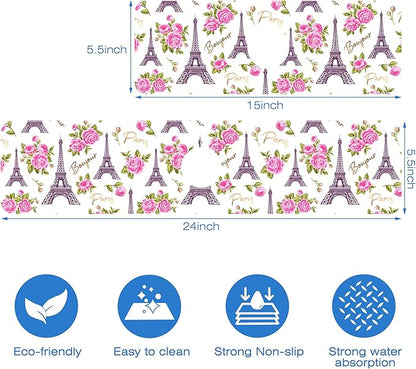 Romantic Eiffel Tower Roses Kitchen Sink Splash Guard Mat Absorbent Fast Drying