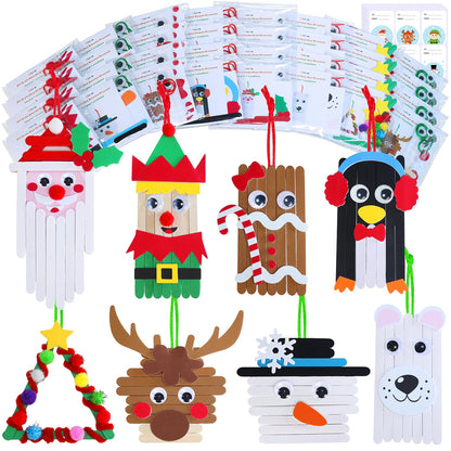 Winlyn 32 Sets Christmas Craft Kits Winter Crafts DIY Popsicle Stick Christmas Ornaments Decorations Art Sets Craft Sticks Christmas Foam Stickers for Kids Holiday Classroom Activities Party Favors