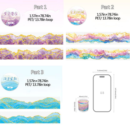 Lciyioc PET Tape Stickers for Journaling,3 Rolls Watercolor PET Washi Tape for Scrapbooking Supplies,Junk Journal,Notebook,Planner,DIY Craft(Coastal Blue Shadow)