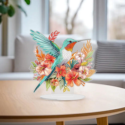GHHKUD Hummingbirds Diamond Painting Desktop Ornament for Adults Double Sided, Stand Up Diamond Art Ornaments Birds, DIY Special Diamond Gem Craft Tabletop Placement Board Kit for Home Decor