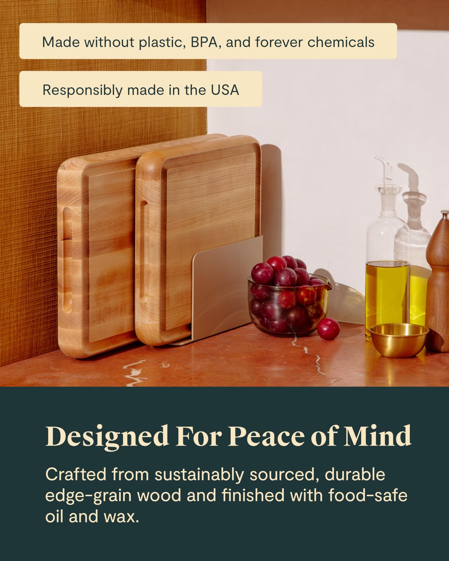 Caraway 17” Prep & Serve Butcher Block, Wood Cutting Board for Kitchen, Rectangle Dual-Sided Chopping Block for Prep, Presentation, and Serving, Walnut