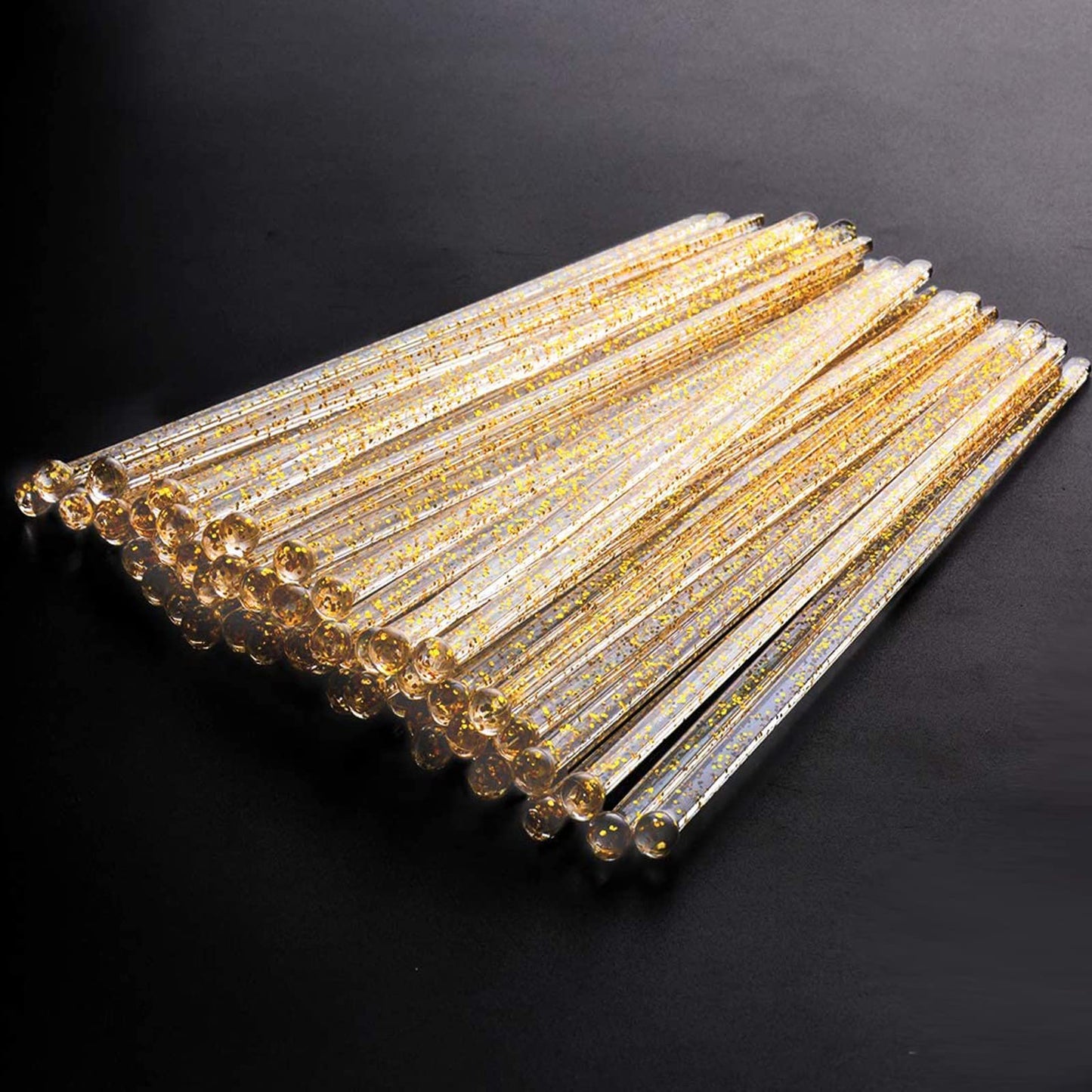 Ball Head Stirrer Disposible Plastic Round Top Crystal Swizzle Sticks, Crystal Cake Pops, Cocktail Coffee Drink Stirrers 100 Pieces (Clear Gold Glitter)