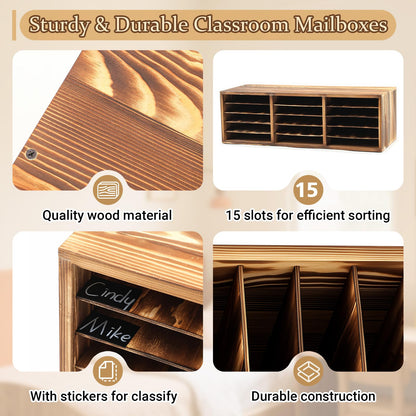 Colingmill No Assembly Classroom Mailboxes Wooden Teacher Student Mailboxes for Classroom Literature Paper Organizer 8/15 Compartments, Sturdy Construction for Home Office School(15 Slots)