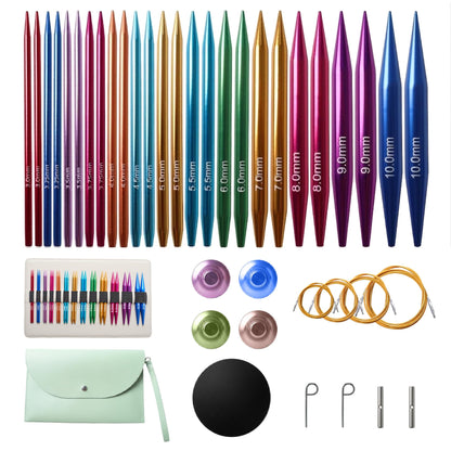 Astrumify 3.94-Inch(10cm) Interchangeable Circular Knitting Needles Set 13 Pairs(3mm-10mm) of Premium Aluminum Needles & Accessories