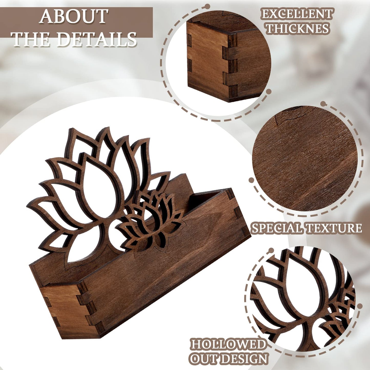 Qunclay 2 Pack Lotus Flower Business Card Holder, Wooden Decorative Business Card Holders for Desk Postcard Organizer Display Stand for Office Desktop(Dark Brown)