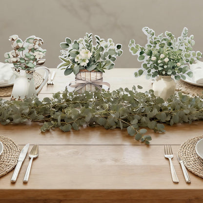 BrightRow 3 Pcs Eucalyptus Table Decor Retro Sage Green Centerpiece for Tiered Tray Floral Block Tabletop Signs for Home Plaque Housewarming Gift