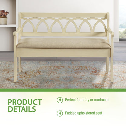 OSP Home Furnishings Coventry Solid Wood and Veneer Storage Bench, Antique White