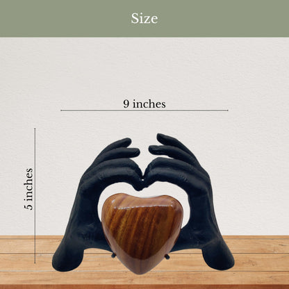 ZAHANAARA Wooden Heart Urn for Ashes Adult Male & Female |Handcrafted Memorial Box for Funeral|Memorial Gifts, Ashes Keepsake |Aluminum Cremation Urns|Unique Tribute in Hands Design - Black, 3 cu in