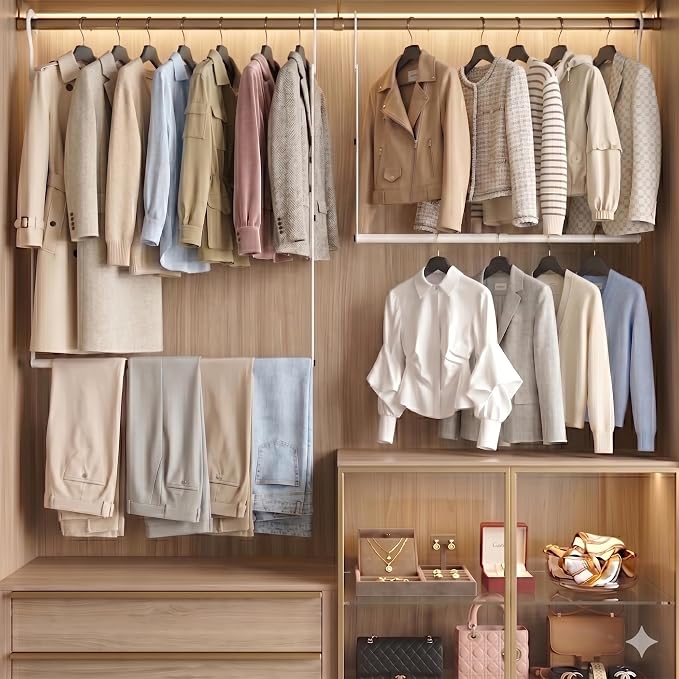 OPKING Double Hanging Closet Rod Extenders Adjustable Width & Height Space-Saving, White