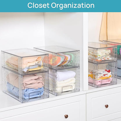 Vtopmart 4 Pack Large Stackable Storage Drawers, Easily Assemble Acrylic