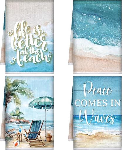 Bencailor 4 Pcs Summer Beach Kitchen Towels Nautical Coastal Hand Dish Towels