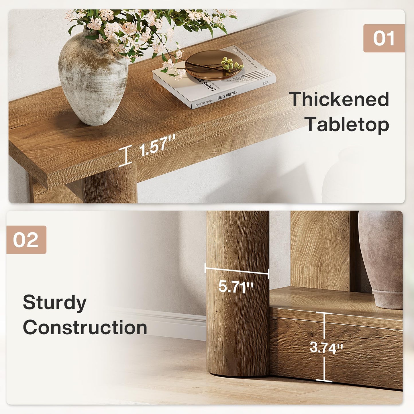 Tribesigns 63-Inch Farmhouse Console Table, 2-Tier Storage Sofa Table Behind The Couch, Narrow Long Entryway Furniture for Home Hallway, Entrance, Living Room, Brown
