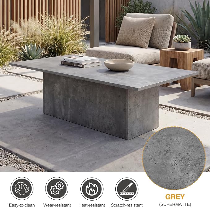 HNY Coffee Table and End Table Set of 2 Modern Square Nesting Coffee Table Grey Wooden Side Table Concrete Texture Finish for Living Room, Reception Room, Home Office,Industrial Minimalist