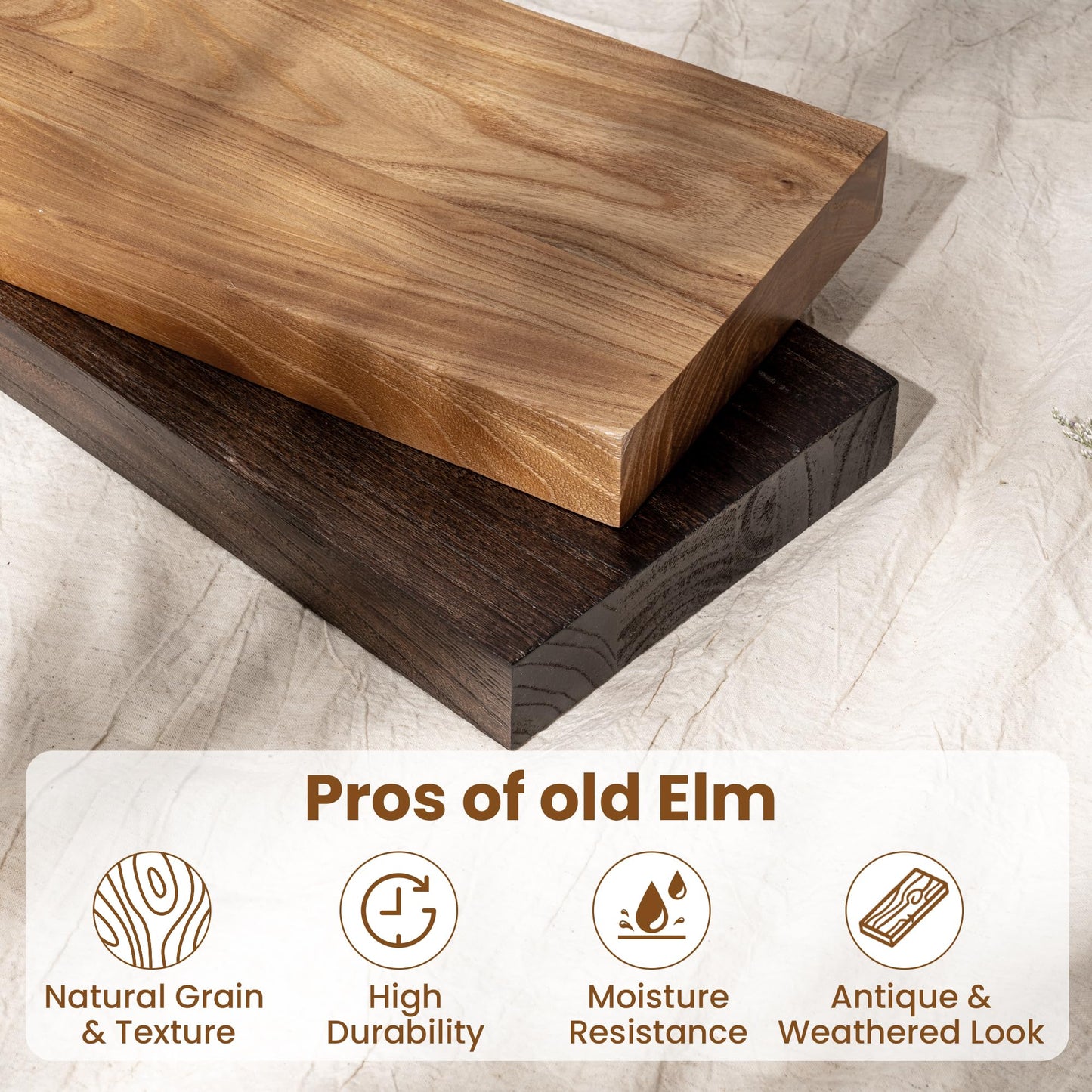Fun Memories Wood Floating Shelves 40 Inch Long, Solid Elm Wood Wall Shelves Set of 1 for Kitchen, Living Room, Bedroom, Wall-Mounted Rustic Wooden Bathroom Shelf Storage Shelf for Farmhouse, Natural
