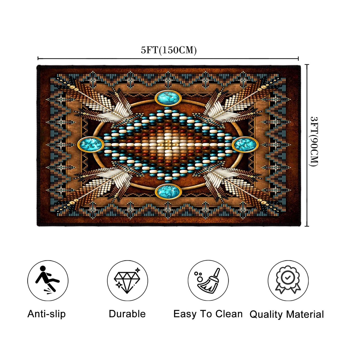Southwestern Area Rug 3x5 Washable Bedroom Rug,Aztec Tribal Rugs Native American Throw Rugs Vintage Rug Non Slip Entryway Area Carpet Soft Floor Carpets Mat for Living Room,Entrance,Laundry,Office