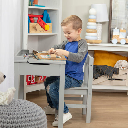 Melissa & Doug Wooden Lift-Top Desk & Chair - Gray , Grey