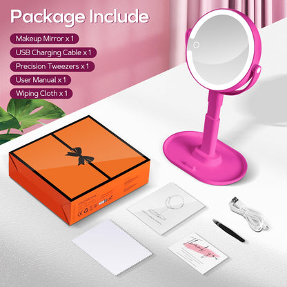 B Beauty Planet Makeup Mirror with Lights, Lighted Magnifying Mirror 30X with 3 Lighting and Adjustable Brightness, 2-Sided Height Adjustable Vanity Mirror for Bathroom, Gifts for Women White