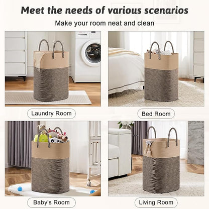 Artfeel Laundry Basket,Woven Cotton Rope Laundry Hamper,80L Versatile Storage for Dirty Clothes,Baby Toys,and Blankets in Bathroom, Nursery,and Living Room