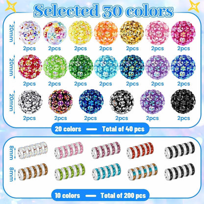 Wurosi 240 Pcs Focal Beads for Pens, Included 40 Pcs 20 mm Acrylic Beads 200 Pcs 8mm Spacer Bead, Chunky Pen Beads for Beadable Pens Bracelets Keychain Crafts