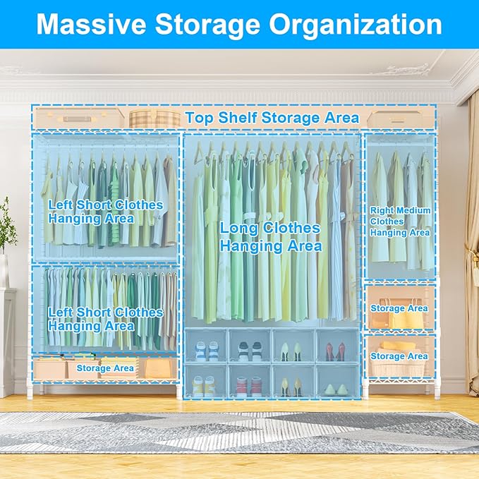 Ulif E10 Clothes Rack（With Stretchable Hanger Rod）Freestanding Clothing Racks
