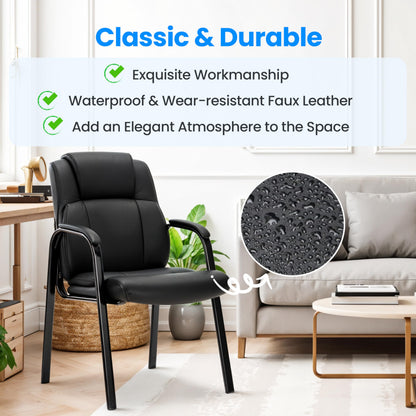 Simple Deluxe Leather Guest Chair with Padded Arm 2 Pack, Rest for Office Reception, Waiting Room, Meeting Conference, Lobby Home Desk Table Side Chairs for Seniors, Elderly