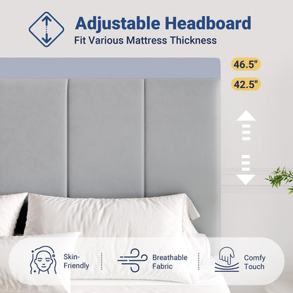 Allewie Queen Size Velvet Lift Up Storage Bed Frame, Vertical Channel Tufted Headboard, Hydrualic Underneath Storage, Upholstered Platform Bed, Wooden Slats Support, No Box Spring Needed, Gray