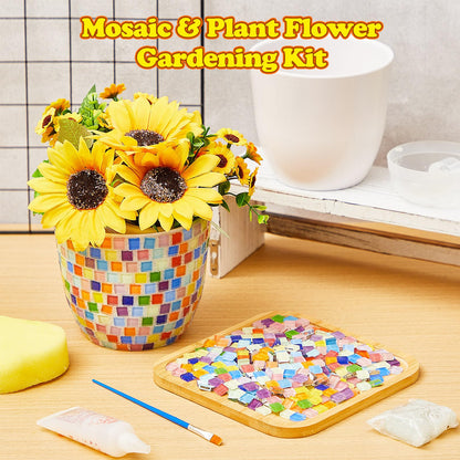 Tioncy 2 Set Mother's Day Mosaic Coaster DIY Vase Mosaic Painting Kit for Adults Gift, DIY Arts and Craft Kits Vase Flower Accessories Art Kit for Room Decor Craft, Home Decor Gifts(Rainbow)