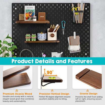 SEMPOMA 2 Pack Walnut Color Pegboard Shelf, Peg Board Organizer Accessories, Compatible with IKEA Skadis Pegboard for Home Office, Craft Room, Gaming