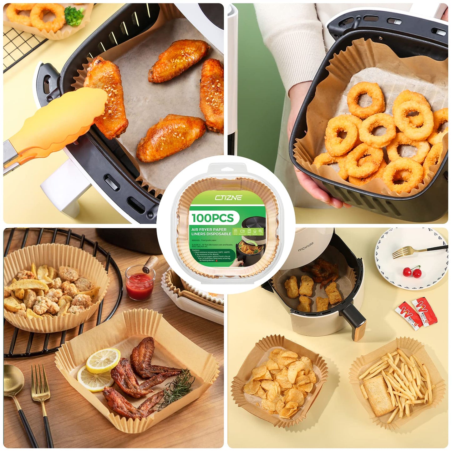 Air Fryer Disposable Paper Liners - 150Pcs 8In Square Parchment Paper Non-Stick Airfryer Basket Liners for Steamer Microwave Oven, Deep Fryer Parts & Accessories
