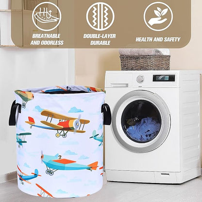 Funny Plane Laundry Basket Foldable Oxford Cloth Tote Bag Laundry Hamper