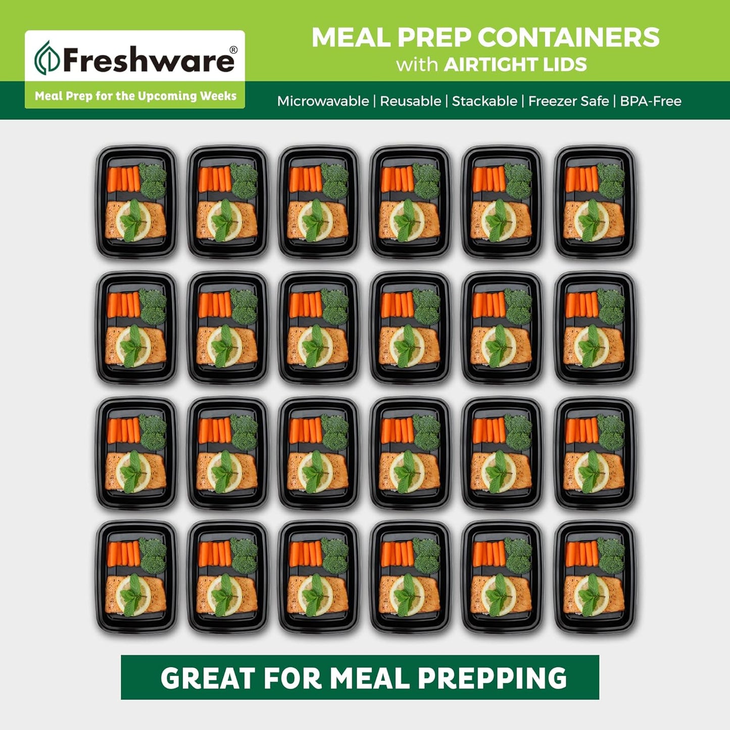 Freshware Meal Prep Containers [50 Pack] 1 Compartment Food Storage Containers with Lids, Bento Box, BPA Free, Stackable, Microwave/Dishwasher/Freezer Safe (16 oz)