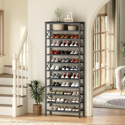 YATINEY 5-Tier Shoe Rack with 3 Drawers and 12-Tier Tall Shoe Rack Organizer, Wooden Shoe Storage for Closet Holds 48 Pairs, Sturdy Shoe Shelf SS35BB-SS212BB