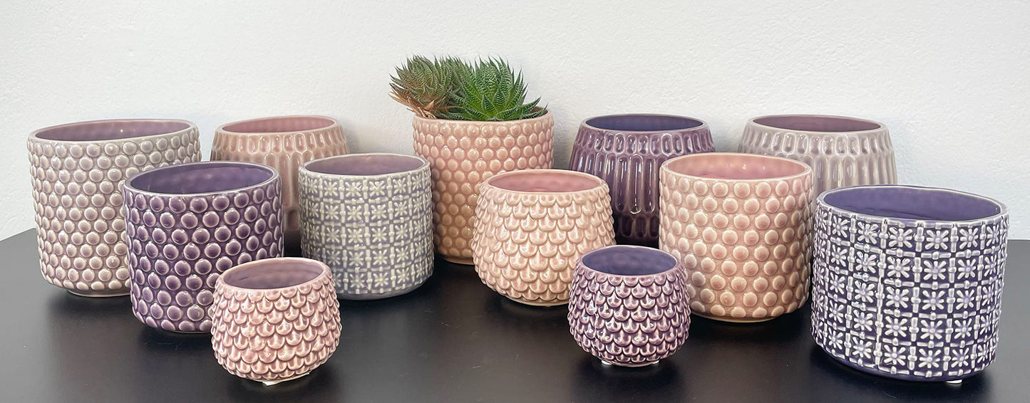Nordring Stoneware Flower Pot – 5’’ Grey Planter with Polka Dots – Modern Ceramic Pot with Crackle Glaze – No Drainage Holes – Holds 4’’ Indoor Plant