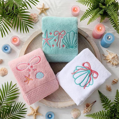 3 Pack Seashell Bow Coastal Hand Towels