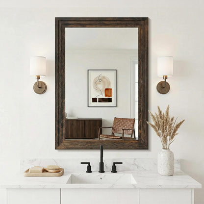 Wood Framed Mirrors for Wall, Brown Bathroom Vanity Mirror for Over Sink 24 x 36, Rustic Wall Mirror for Bathroom Sink Hallway Entryway Bedroom Living Room Farmhouse Boho Style