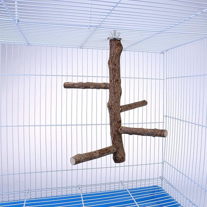 Bird Perch Stand Toy, Natural Wood Parrot Perch Bird Cage Branch Perch Accessories for Parakeets Cockatiels Conures Macaws Finches Love Birds (M: 10" Length)