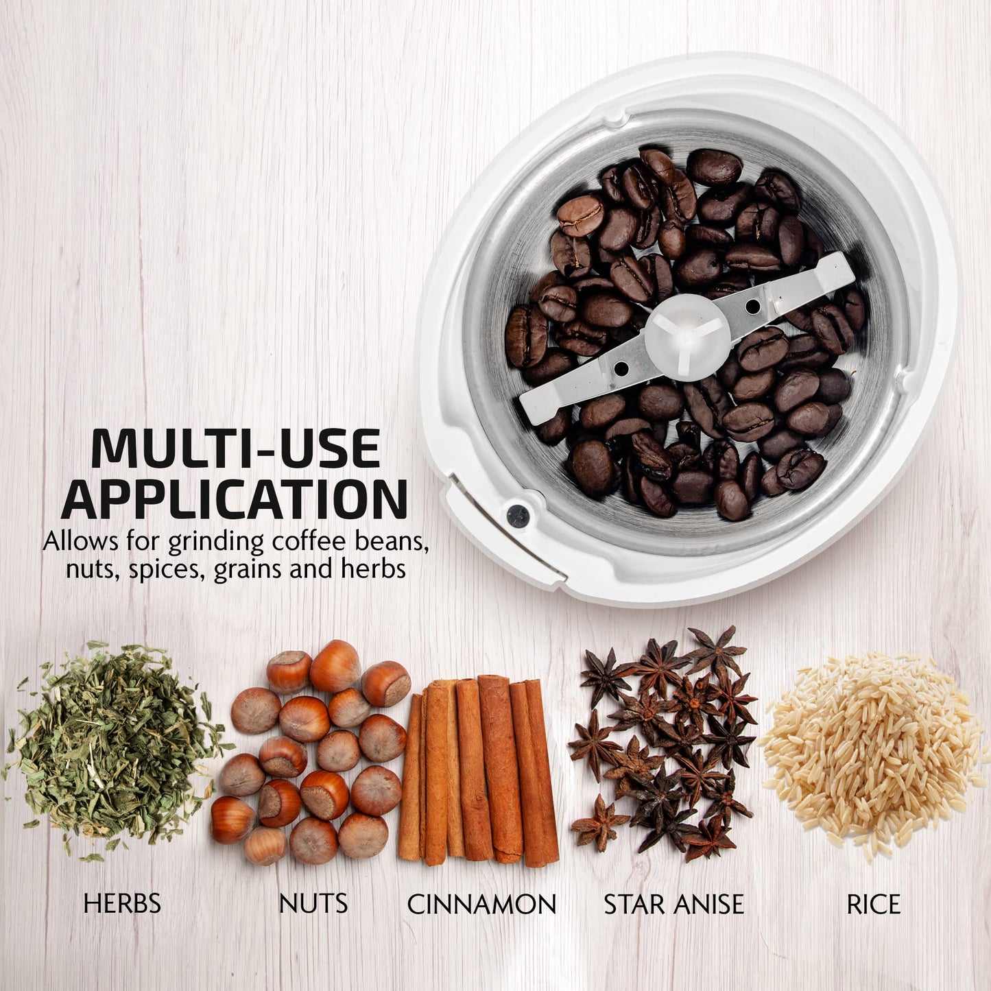 OVENTE Electric Coffee Grinder for Beans, Spices and More, 2.5Oz Compact Grinding Mill, Spice Grinder with Stainless Steel Blade, Pulse Button Operation and Transparent Easy to Open Lid, Black CG225B