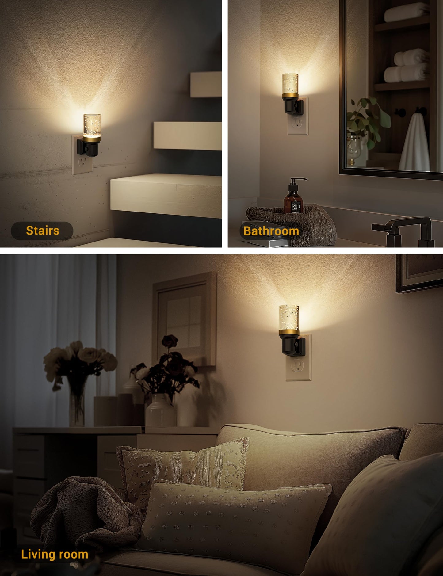 JandCase LED Night Light, Dimmable Night Lights Plug into Wall, Modern Nightlight with Auto On Off Light Sensor, 3000K Soft White Night Light 0-100LM Brightness for Bathroom Hallway Bedroom Decor