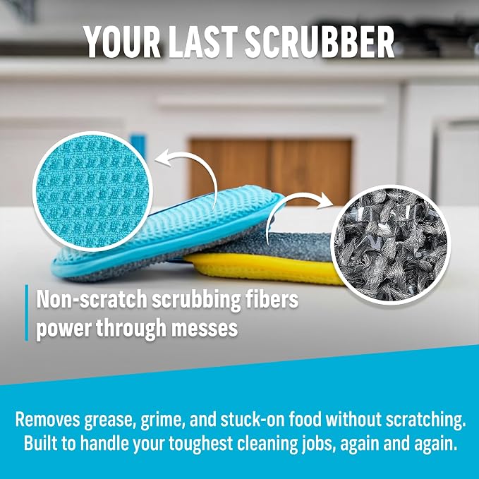 E-Cloth Washing Up Scrub Pad - Microfiber Sponge for Cleaning, Reusable Kitchen Sponge for Dishes & Sink, Non Scratch, Multi Purpose Scrubber, Machine Washable - 4 Pack, Yellow