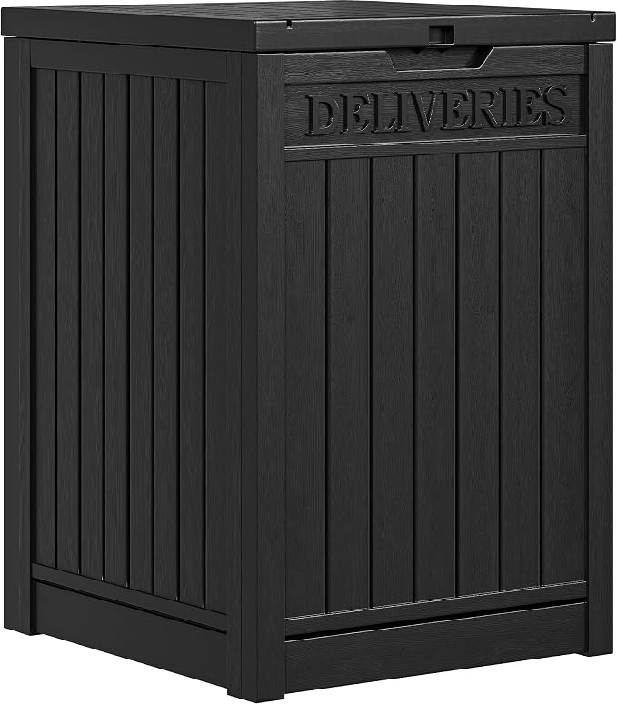 YITAHOME 51 Gallon Resin Package Delivery Box for Outside, Storage Box with Lockable Secure, Resin Deck Box for Porch, Curbside（Black）