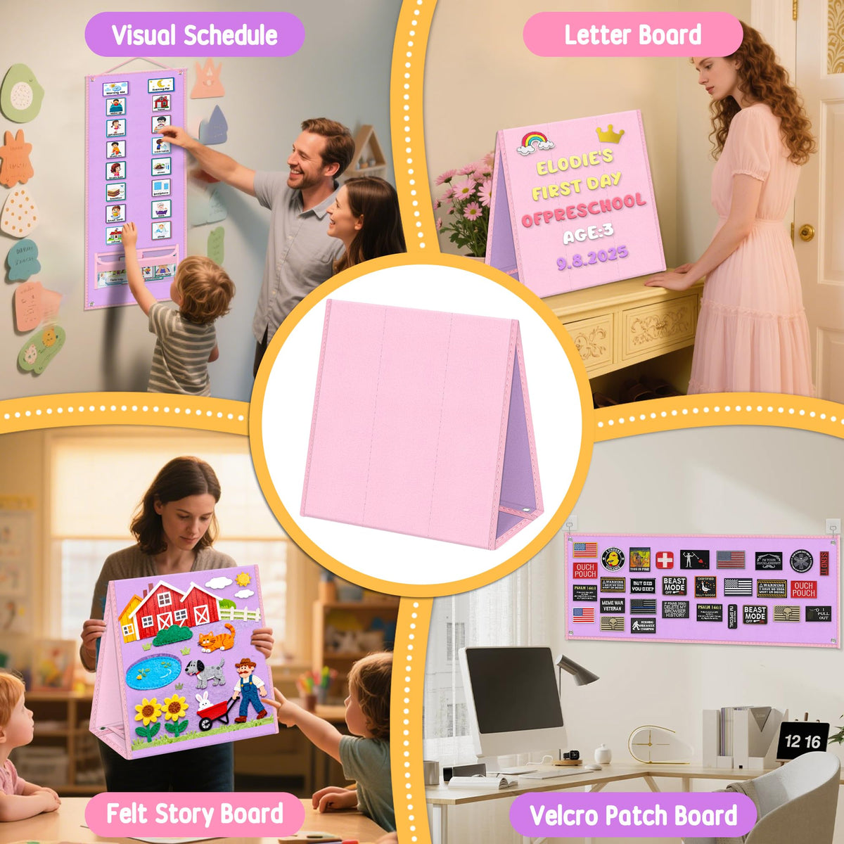 AKAYOK Foldable Felt Board - Double-Sided Flannel Story Board for Preschool Learning, Interactive Storytelling & Play | 33" x 12" Portable Felt Play Board for Home & Classroom Use (Pink)