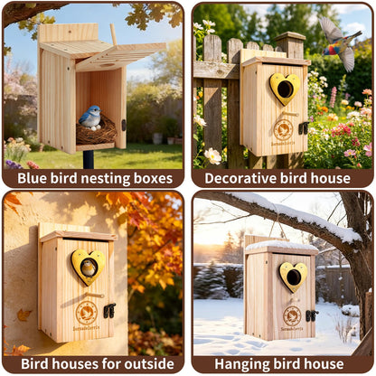 SORNADELUVRIX 2 PCS Bird Houses for Outside, Predator Proof Bluebird Houses Hanging, Wooden Bird Houses for Outdoors, Bird House Kits for Adults & Kids with Perch & Nesting Material