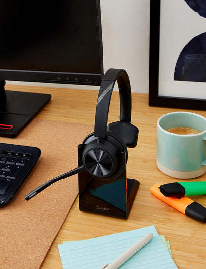 Poly - Voyager 4310 UC Wireless Headset + Charge Stand (Plantronics) - Single-Ear Headset- Connect to PC/Mac via USB-A Bluetooth Adapter, Cell Phone via Bluetooth-Works w/Teams (Certified), Zoom&More