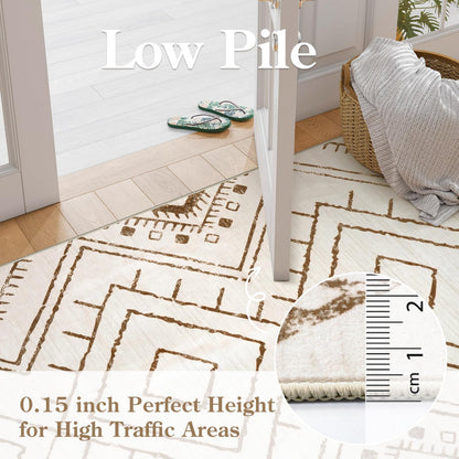 LIVEBOX Moroccan 8x10 Area Rug, Beige Washable Rugs for Living Room Bedroom, Non Slip Western Tribal Rug Low Pile Geometric Large Area Rugs Diamond Carpet for Dining Room, Nursery Room, Playroom Boho