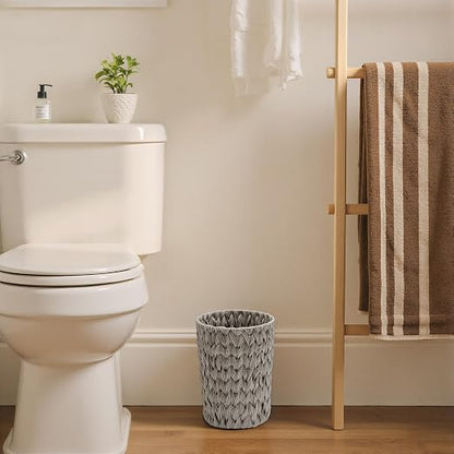 GRANNY SAYS Small Wicker Trash Can, 2 Gallon Bathroom Waste Basket, Small Bathroom Garbage Can, Plastic Trash Basket for Decor, Round Wastebaskets for Office, Bedroom, Cabinet, Grey