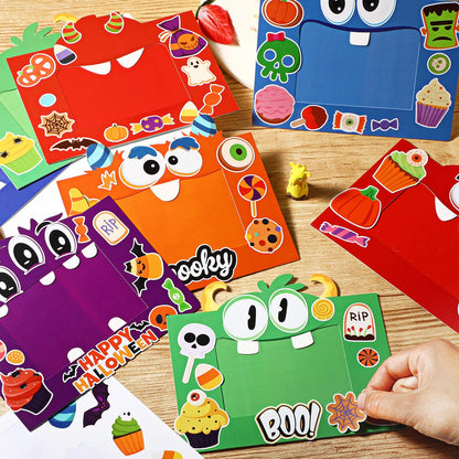 Funrous 48 Pcs Picture Frame Craft Kits Halloween Paper Cartoon Theme Photo Frame DIY Art Craft Kits with Stickers for Party Favor Home Decoration Supplies