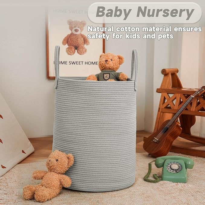 Large Woven Laundry Basket Hamper, 60L Cotton Rope Storage Bin