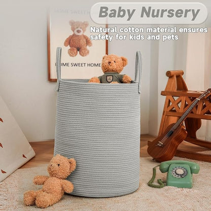 Large Woven Laundry Basket Hamper, 60L Cotton Rope Storage Bin